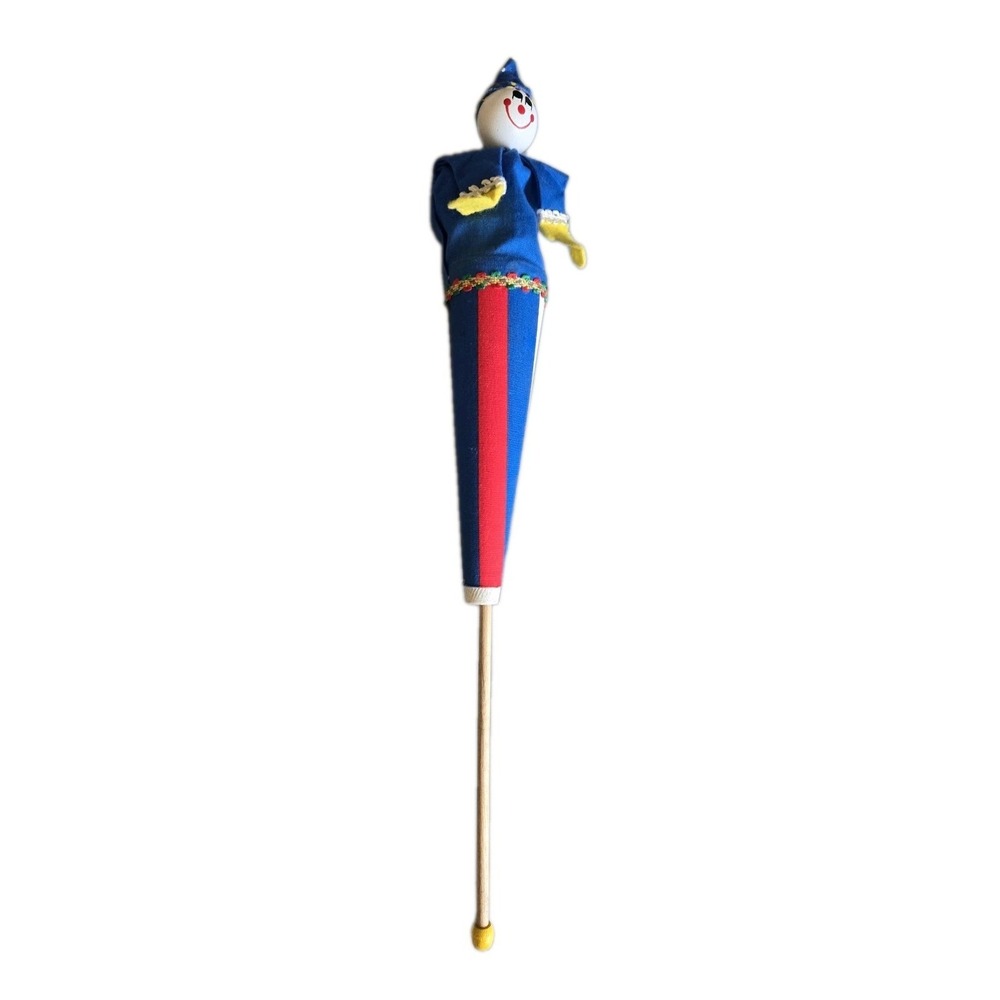 VTG Pop Up Clown Puppet On A Stick PEEK A BOO Cone Wood Head Clowncore Circus
